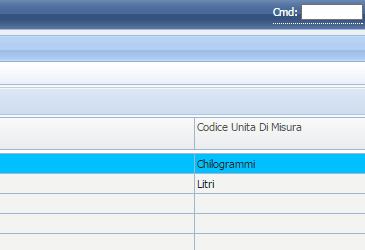 5) Configurazione anagrafiche: Unità di Misura Cliccando sul tasto di menu: Unità di Misura si accede alla videata di configurazione Scopo di questa pagina è quello di inserire le varie unità di