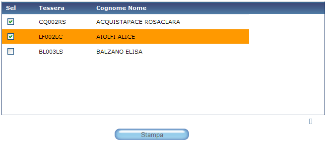 Al termine della ricerca selezionare i nominativi di riferimento e cliccare sul pulsante Stampa :