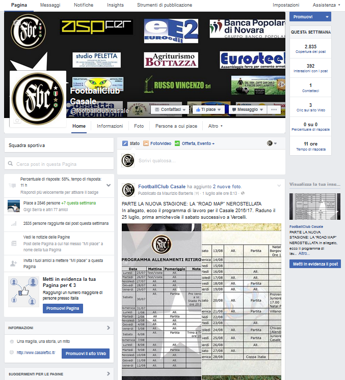 Pagina Facebook Casale FBC Dal primo agosto del 2015 sono state unificate le due pagine ufficiali allora esistenti.