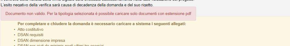 Figura 53 Domanda e allegato caricati Solo dopo aver caricato la domanda, sarà possibile visualizzare e selezionare dal menù a tendina gli allegati da caricare nel sistema (Figura 54).