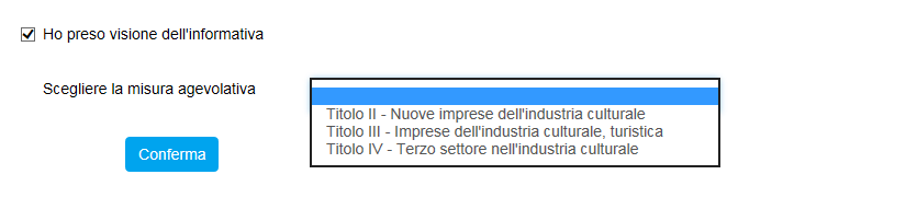 7. Presentazione domanda TITOLO IV ONLUS Dopo aver cliccato sull icona Cultura Crea, l utente visualizzerà la sezione per la presentazione delle domande.