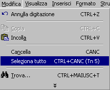 Selezionare e Cancellare Per attivare una funzione su una precisa parola o un preciso paragrafo bisogna selezionare la parola o il paragrafo desiderato; dopo la selezione il testo appare