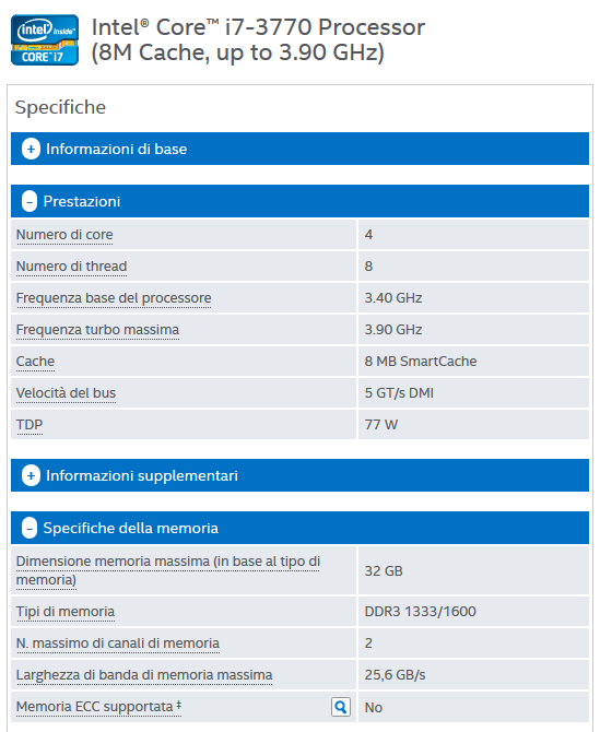 CPU Numero di core Frequenza di lavoro