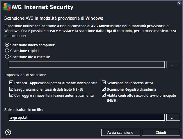 avgscana per sistemi operativi a 64 bit 3.7.3.1. Sintassi del comando La sintassi del comando è la seguente: avgscanx /parametro.