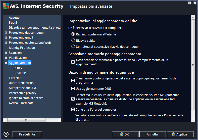 tramite una finestra popup visualizzata sopra l'icona nella barra delle applicazioni di AVG (a condizione che sia stata mantenuta la configurazione predefinita della finestra di dialogo Impostazioni