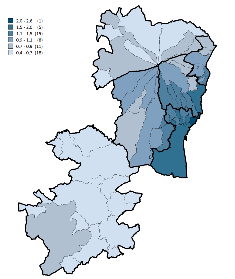 Figura 6: Mappa della distribuzione NTN comunale I semestre < 20 Figura 7: Mappa dei