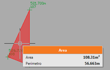 5.4 - Comando Angolo Cliccare sull icona per attivare il comando. Indicare il punto centrale dell angolo; definire le due direzioni per visualizzare le informazioni sull angolo. 5.