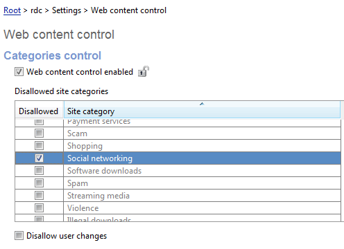 WEB CONTENT CONTROL Come applicare una categoria o testarne il funzionamento Passare alla scheda Web Content Control in