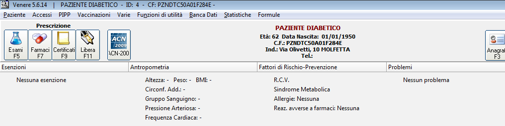 Cardiovascolare operando come segue: Richiamare il paziente e nel riquadro Fattori di rischio Prevenzione selezionare R.C.V.