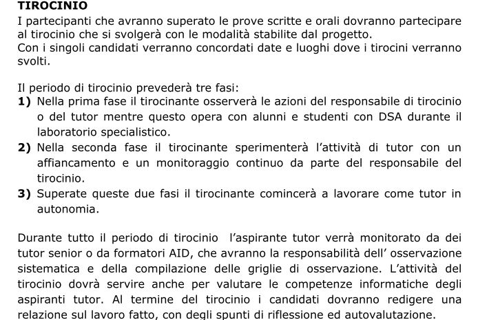 4 La supervisione del tirocinio avverrà per piccoli gruppi e avrà