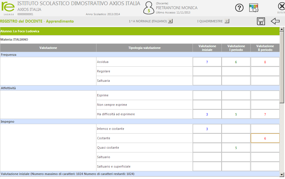 Processi di Apprendimento Partendo dal Registro Completo, selezionando un Alunno e cliccando sull icona al lato si accede alla scheda dei processi di apprendimenti del singolo alunno.