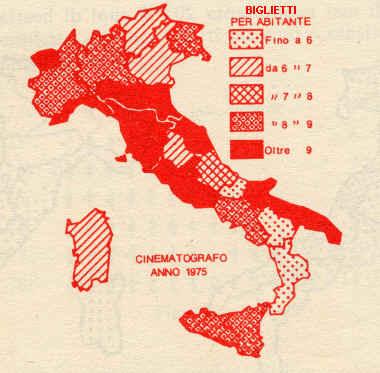 Il cartogramma di seguito riportato, fornito dall Istituto Centrale di Statistica, illustra il numero di biglietti per cinematografo venduti, per abitante, nell anno1975: - Ideogrammi o pittogrammi.