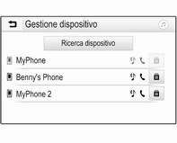 126 Telefono Se nessuno telefono è collegato, è possibile accedere menu Gestione dispositivo anche dal menu del telefono: Premete ; e quindi selezionate TELEFONO. 3. Toccare Ricerca dispositivo.