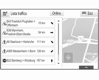 Informazioni sugli eventi di traffico Elenco traffico Per visualizzare un elenco degli eventi di traffico in prossimità della posizione corrente del veicolo, premere HOME e selezionare TRAFFICO.