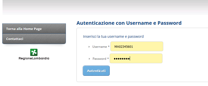 16 - Inserimento credenziali di autenticazione dell