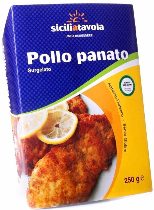 INGREDIENTI: pollo 73%, panatura 27% (amido di mais, acqua, latte scremato in polvere, semolino, crema di riso, farina di riso, lievito naturale, zucchero, fibre di cicoria (inulina), fibre di semi