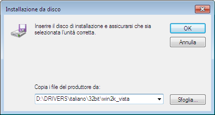 8 Aprire la cartella in cui si trova il driver della stampante. Per 32 bit Aprire [DRIVERS] -> [italiano] -> [32bit] -> [win2k_vista] sul CD-ROM fornito a corredo e fare clic su [Apri].