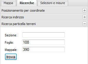 identificata: 1. la mappa si posiziona automaticamente sulla particella 2.