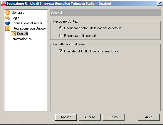 3.3.2 Integrazione con il programma Outlook L applicazione consente di poter accedere alla propria rubrica di Outlook per poter effettuare chiamate dall applicazione o reperire informazioni sulle