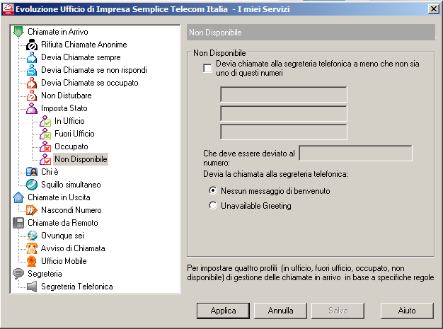 6.1.6.4 Imposta Stato Non Disponibile Il profilo Non disponibile viene utilizzato quando l utente non vuole essere disturbato.