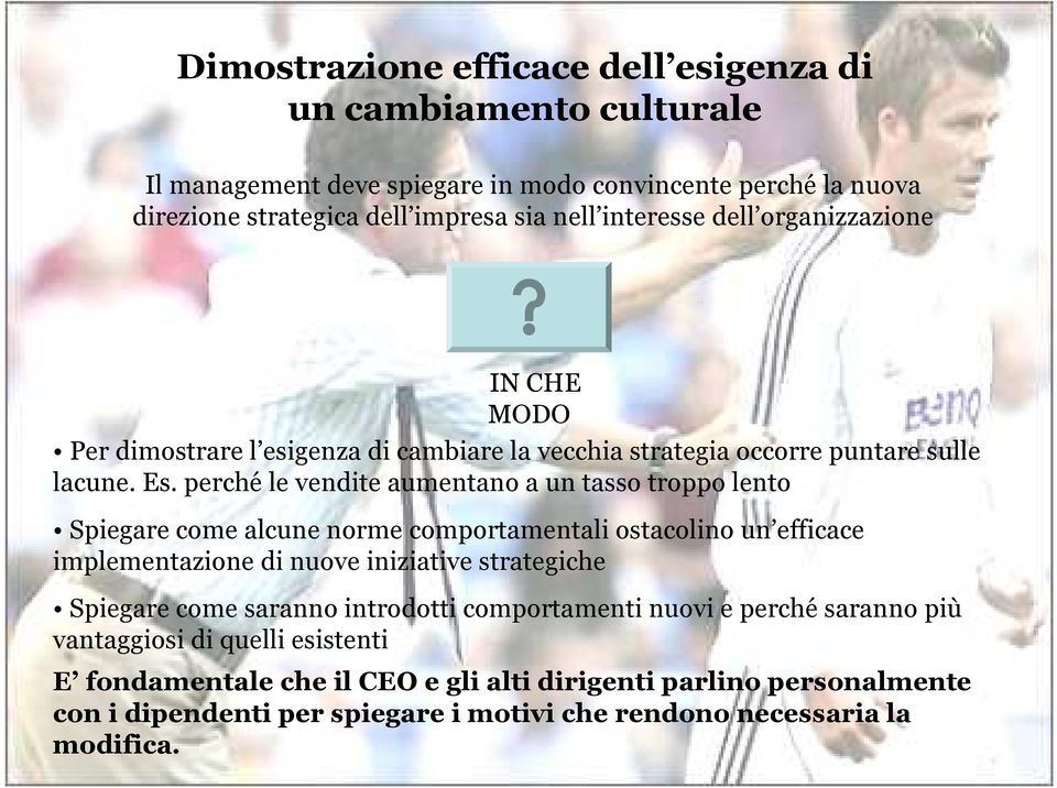 perché le vendite aumentano a un tasso troppo lento Spiegare come alcune norme comportamentali ostacolino un efficace implementazione di nuove iniziative strategiche Spiegare come