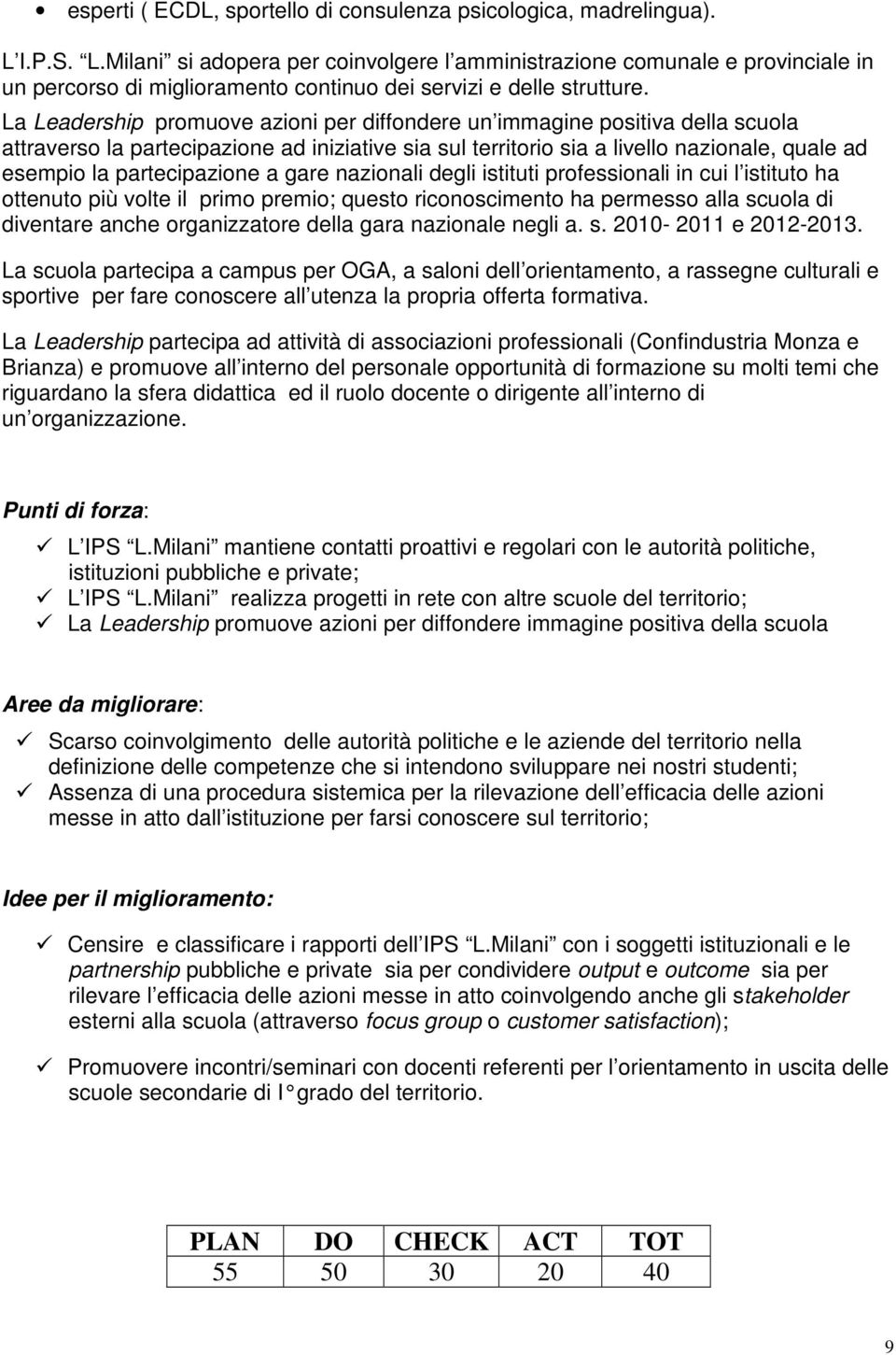 La Leadership promuove azioni per diffondere un immagine positiva della scuola attraverso la partecipazione ad iniziative sia sul territorio sia a livello nazionale, quale ad esempio la