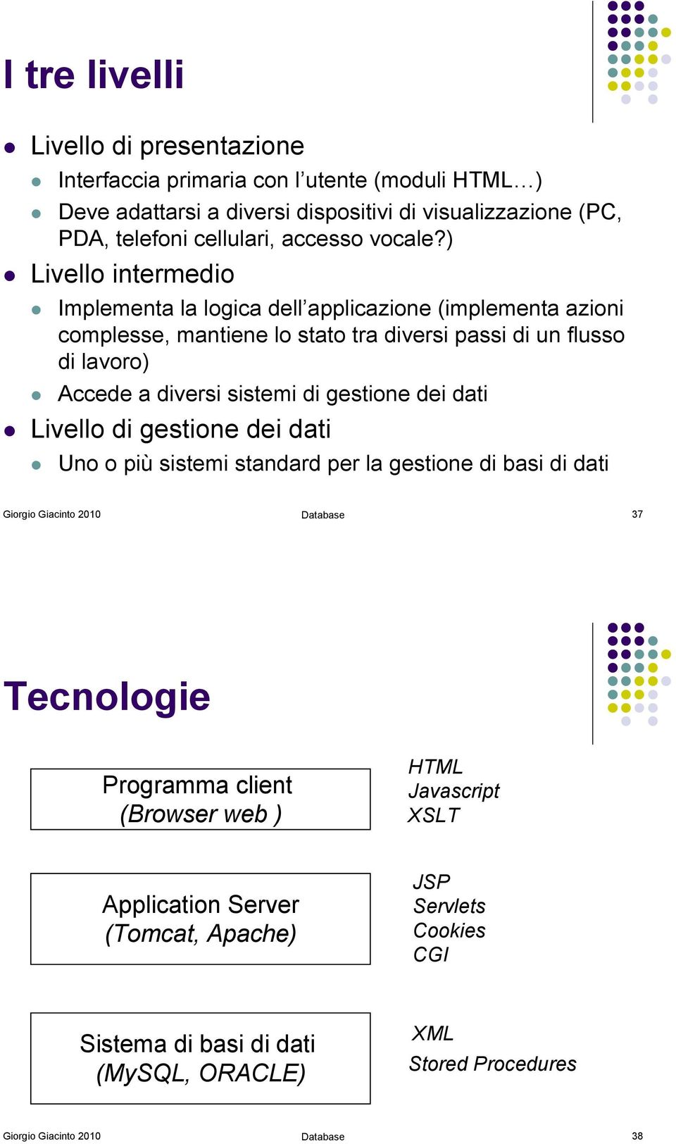 Implementa la logica dell applicazione (implementa azioni complesse, mantiene lo stato tra diversi passi di un flusso di lavoro)! Accede a diversi sistemi di gestione dei dati!