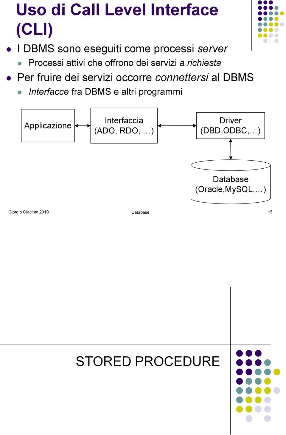 Per fruire dei servizi occorre connettersi al DBMS!