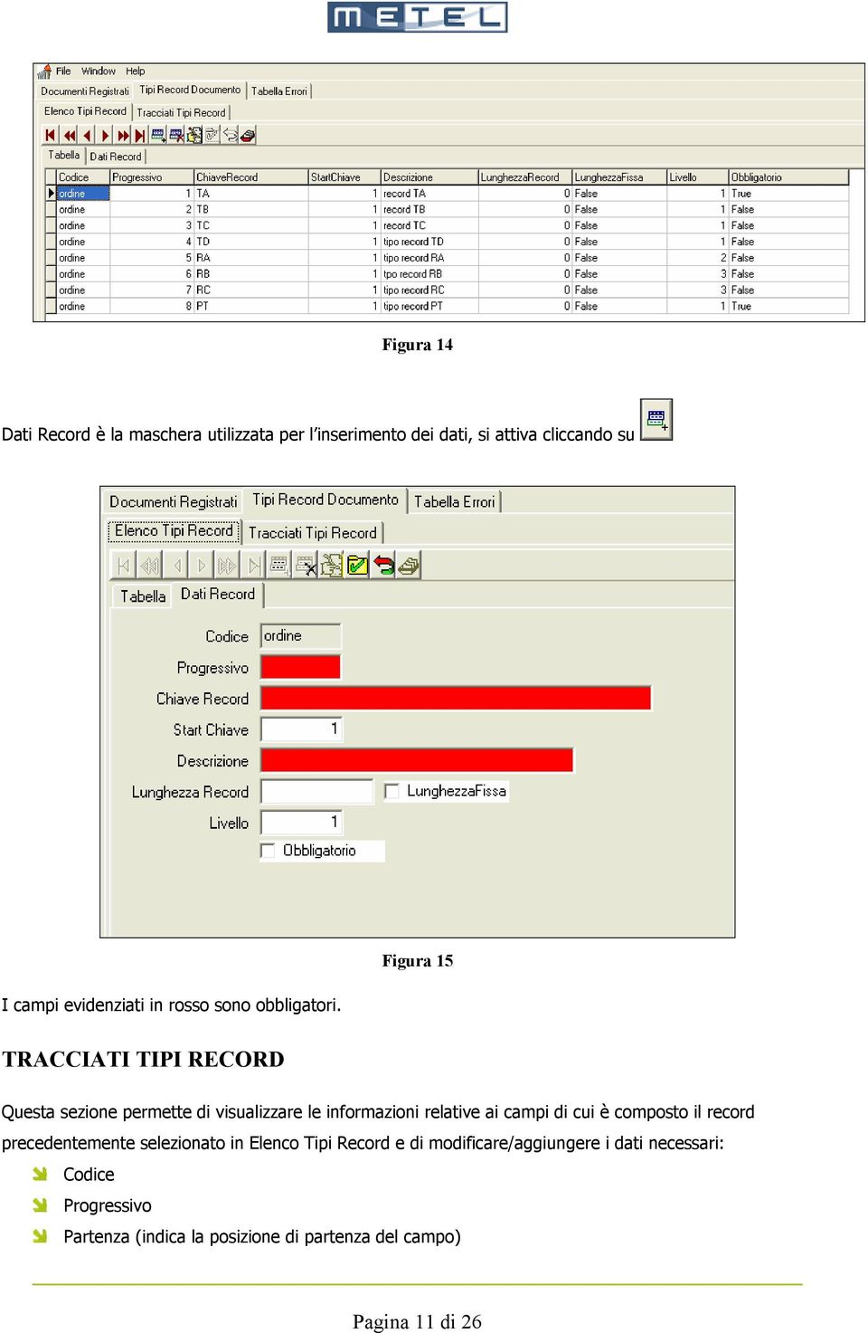 Figura 15 TRACCIATI TIPI RECORD Questa sezione permette di visualizzare le informazioni relative ai campi di cui è