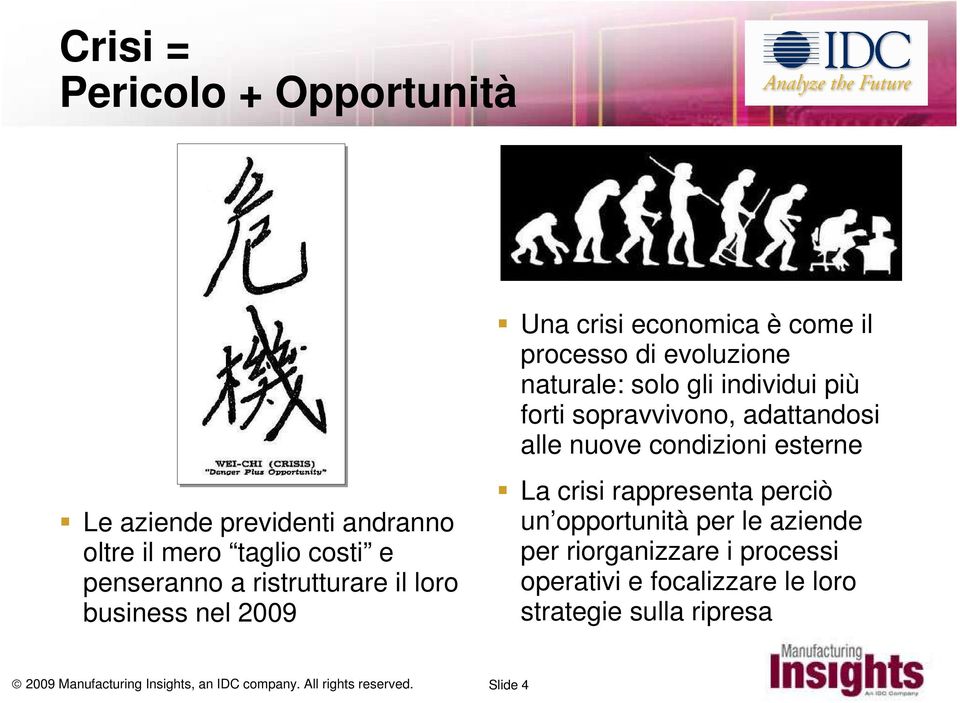 adattandosi alle nuove condizioni esterne La crisi rappresenta perciò un opportunità per le aziende per riorganizzare i