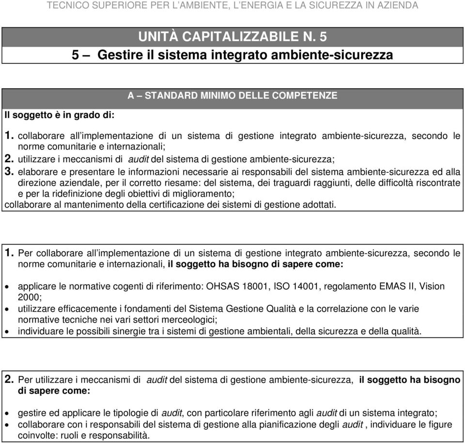 utilizzare i meccanismi di audit del sistema di gestione ambiente-sicurezza; 3.