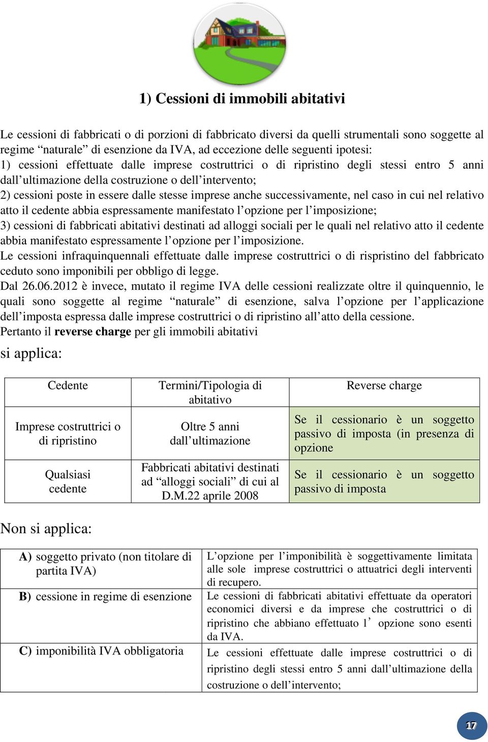 imprese anche successivamente, nel caso in cui nel relativo atto il cedente abbia espressamente manifestato l opzione per l imposizione; 3) cessioni di fabbricati abitativi destinati ad alloggi