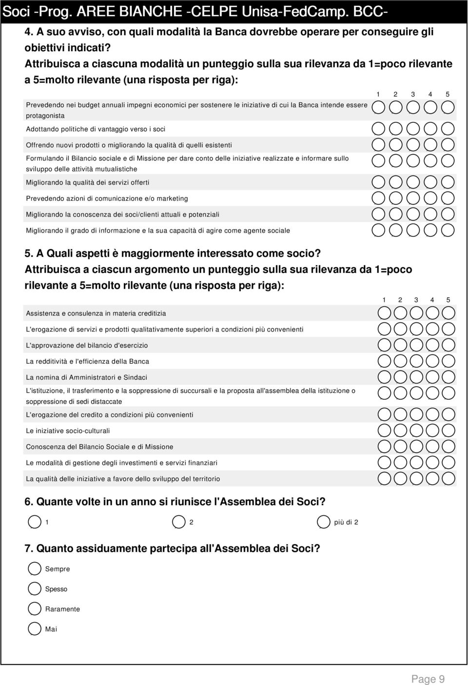 iniziative di cui la Banca intende essere protagonista 5. A Quali aspetti è maggiormente interessato come socio?