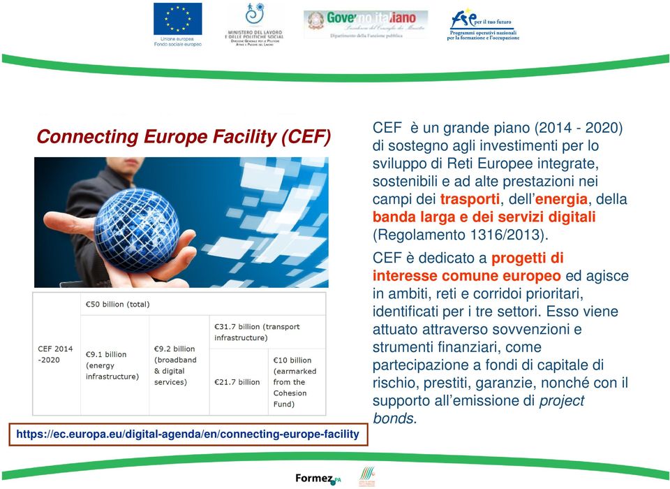 e ad alte prestazioni nei campi dei trasporti, dell energia, della banda larga e dei servizi digitali (Regolamento 1316/2013).