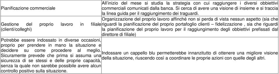 Si cerca di avere una visione di insieme e si traccia la linea guida per il raggiungimento dei traguardi.