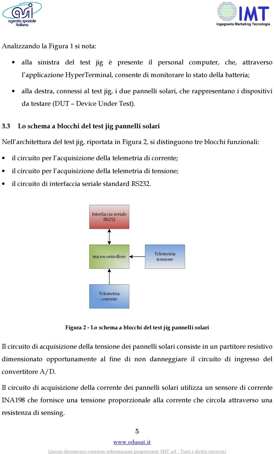 3 Lo schema a blocchi del test jig pannelli solari Nell architettura del test jig, riportata in Figura, si distinguono tre blocchi funzionali: il circuito per l acquisizione della telemetria di