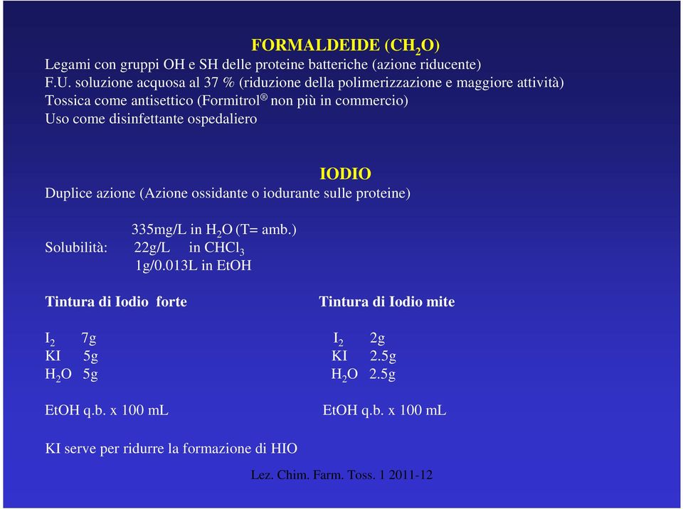 Uso come disinfettante ospedaliero IDI Duplice azione (Azione ossidante o iodurante sulle proteine) 335mg/L in H 2 (T= amb.