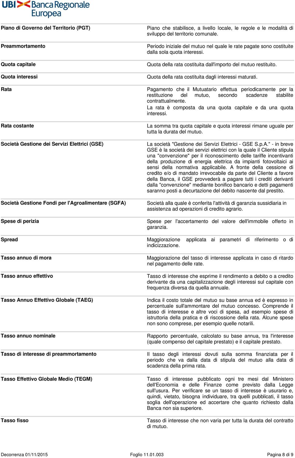 Periodo iniziale del mutuo nel quale le rate pagate sono costituite dalla sola quota interessi. Quota della rata costituita dall'importo del mutuo restituito.