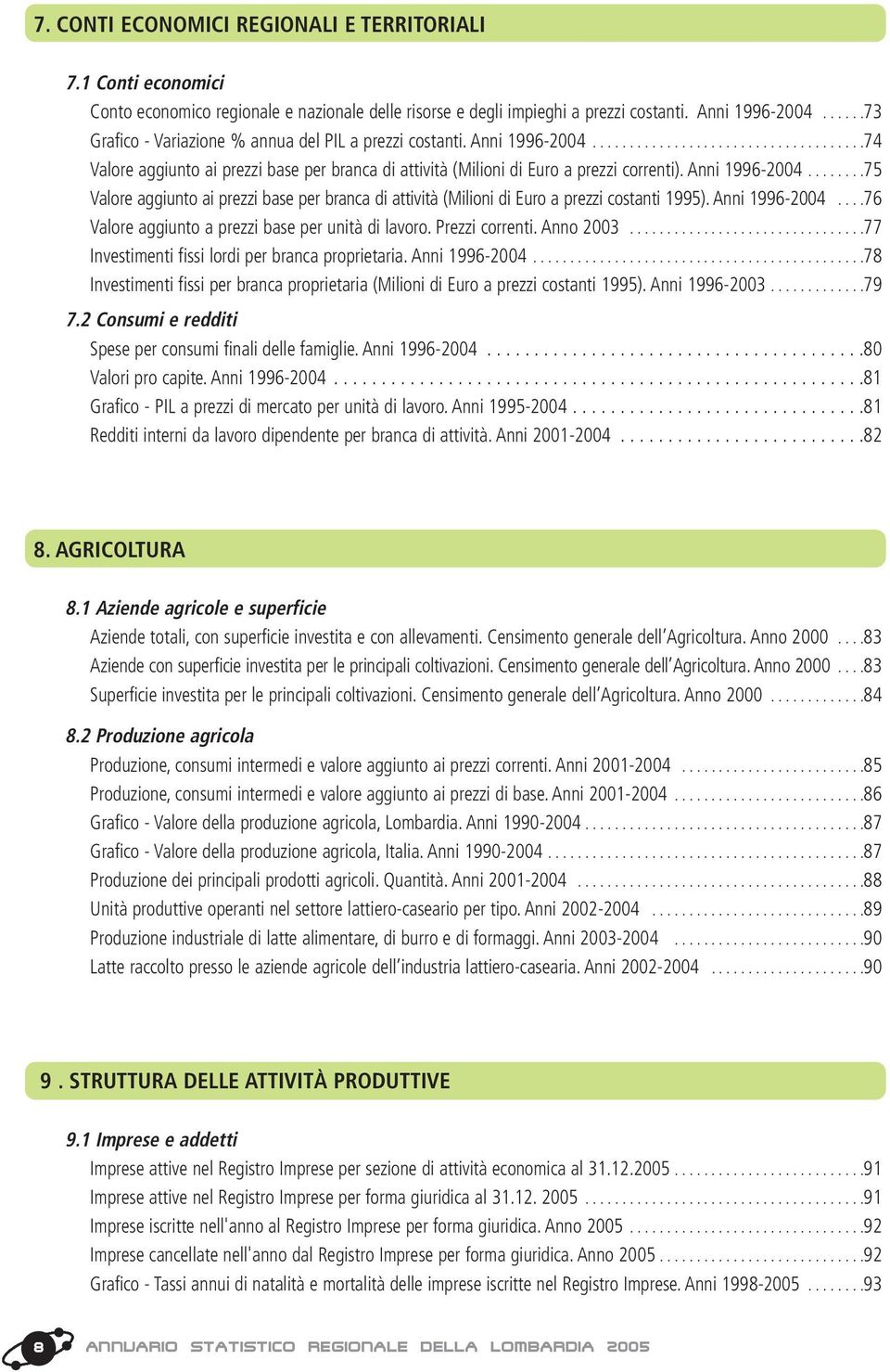 Anni 1996-2004........75 Valore aggiunto ai prezzi base per branca di attività (Milioni di Euro a prezzi costanti 1995). Anni 1996-2004....76 Valore aggiunto a prezzi base per unità di lavoro.