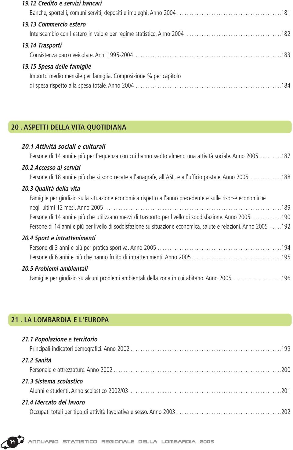 15 Spesa delle famiglie Importo medio mensile per famiglia. Composizione % per capitolo di spesa rispetto alla spesa totale. Anno 2004............................................................184 20.