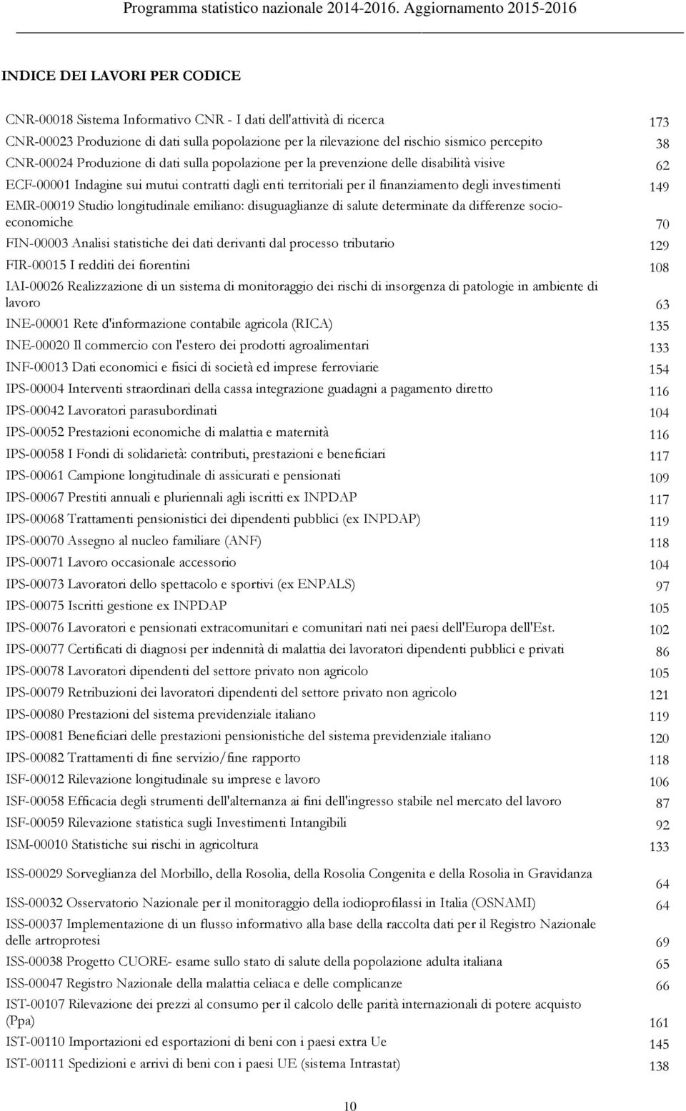 EMR-00019 Studio longitudinale emiliano: disuguaglianze di salute determinate da differenze socioeconomiche 70 FIN-00003 Analisi statistiche dei dati derivanti dal processo tributario 129 FIR-00015 I