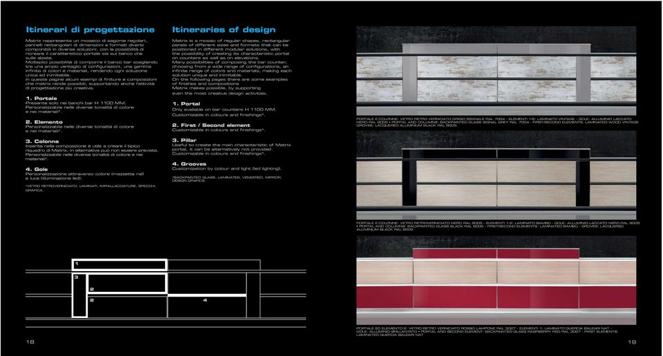 Molteplici possibilità di comporre il banco bar scegliendo tra una ampio ventaglio di configurazioni, una gaa infinita di colori e materiali, rendendo ogni soluzione unica ed inimitabile.