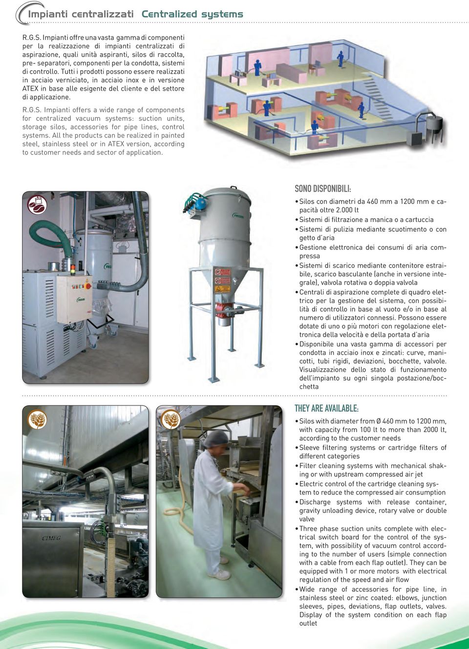 sistemi di controllo. Tutti i prodotti possono essere realizzati in acciaio verniciato, in acciaio inox e in versione ATEX in base alle esigente del cliente e del settore di applicazione. R.G.S.