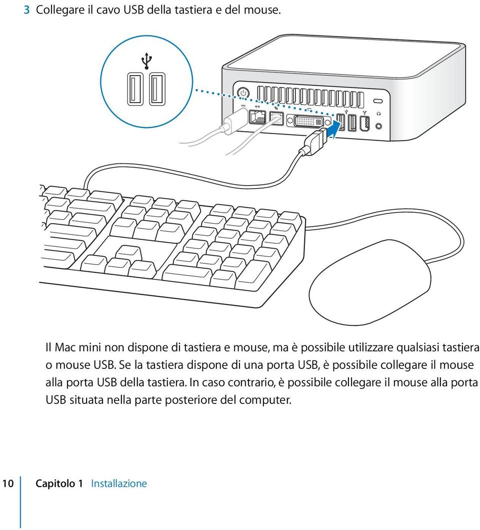 USB. Se la tastiera dispone di una porta USB, è possibile collegare il mouse alla porta USB della