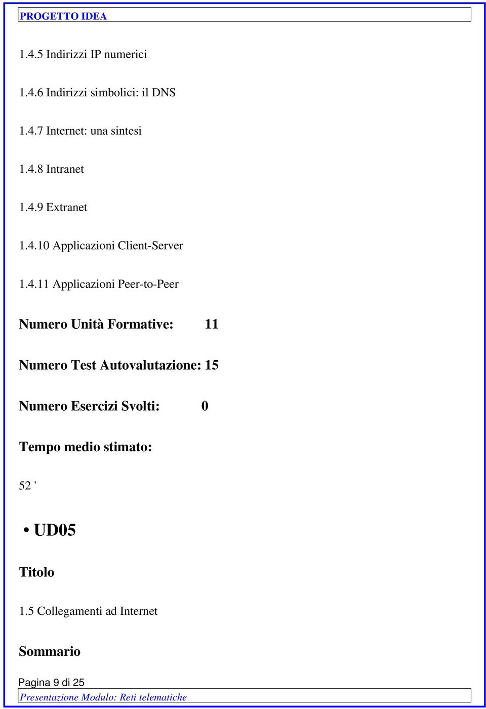 Applicazioni Peer-to-Peer Numero Unità Formative: 11 Numero Test