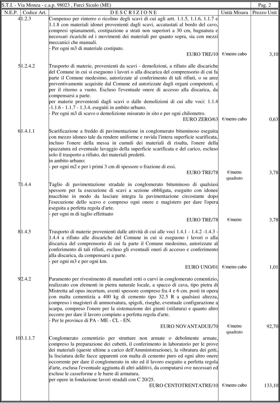 1.5, 1.1.6, 1.1.7 e 1.1.8 con materiali idonei provenienti dagli scavi, accatastati al bordo del cavo, compresi spianamenti, costipazione a strati non superiori a 30 cm, bagnatura e necessari