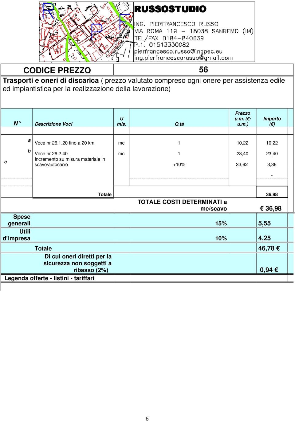 20 fino 20 km mc 1 10,22 10,22 Voce nr 26.2.40 mc 1 23,40 23,40 Incremento su misur mterile in scvo/utocrro