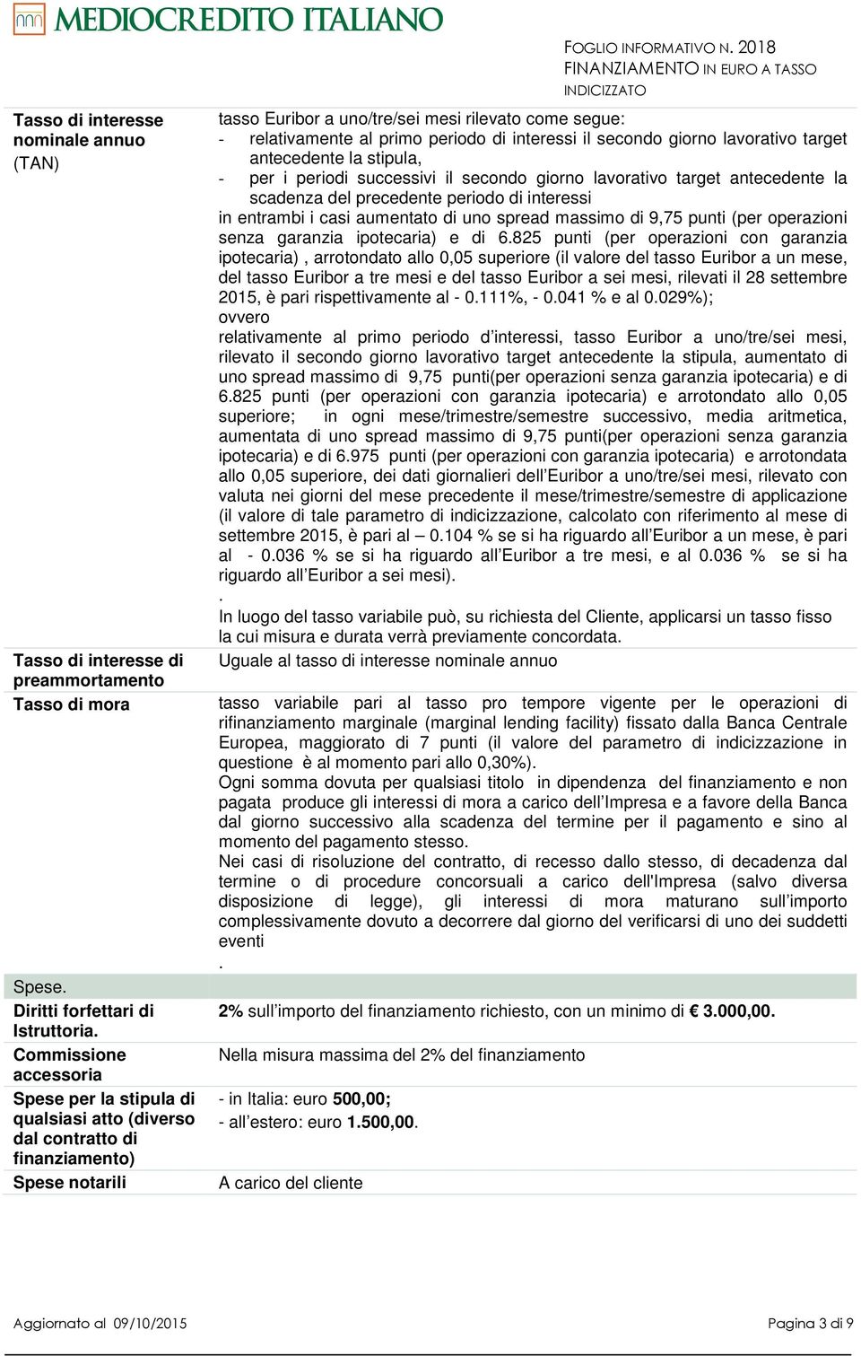 2018 tasso Euribor a uno/tre/sei mesi rilevato come segue: - relativamente al primo periodo di interessi il secondo giorno lavorativo target antecedente la stipula, - per i periodi successivi il