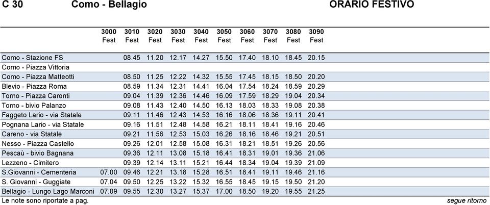 36 14.46 16.09 17.59 18.29 19.04 20.34 Torno - bivio Palanzo 09.08 11.43 12.40 14.50 16.13 18.03 18.33 19.08 20.38 Faggeto Lario - via Statale 09.11 11.46 12.43 14.53 16.16 18.06 18.36 19.11 20.