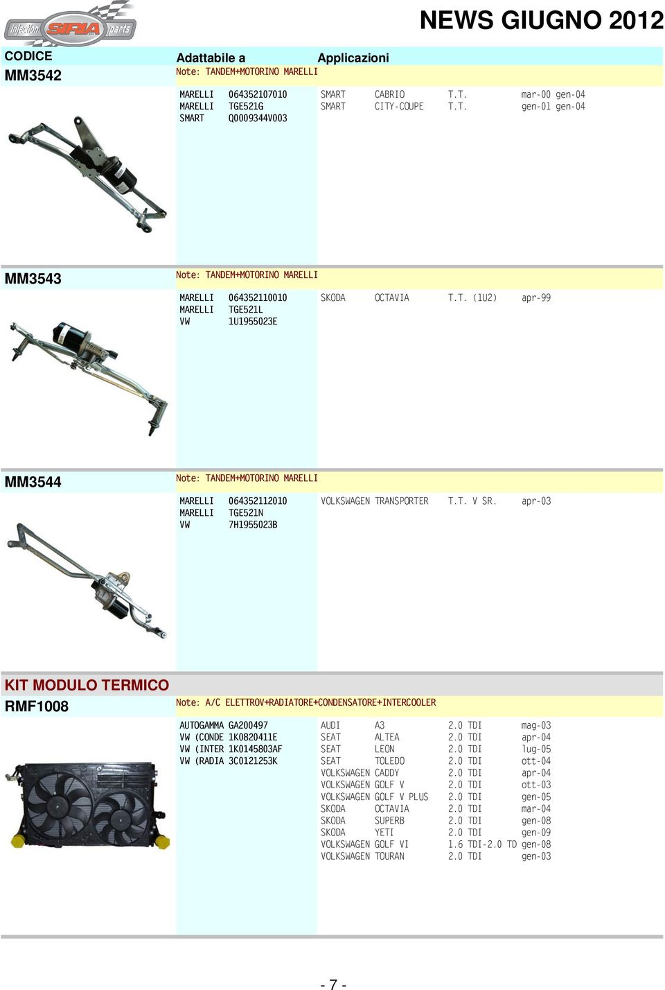 apr-03 MARELLI TGE521N VW 7H1955023B KIT MODULO TERMICO RMF1008 Note: A/C ELETTROV+RADIATORE+CONDENSATORE+INTERCOOLER AUTOGAMMA GA200497 VW (CONDE 1K0820411E VW (INTER 1K0145803AF VW (RADIA